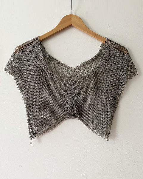 Falconiere Crop Tee - Silver-Tone Chainmail V Neck Top - made to order 3-6 weeks