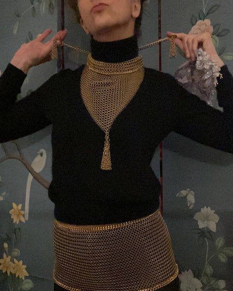 Falconiere Brass Bonnet - Tasseled Chainmail Kerchief - Made to Order 3 - 6 weeks