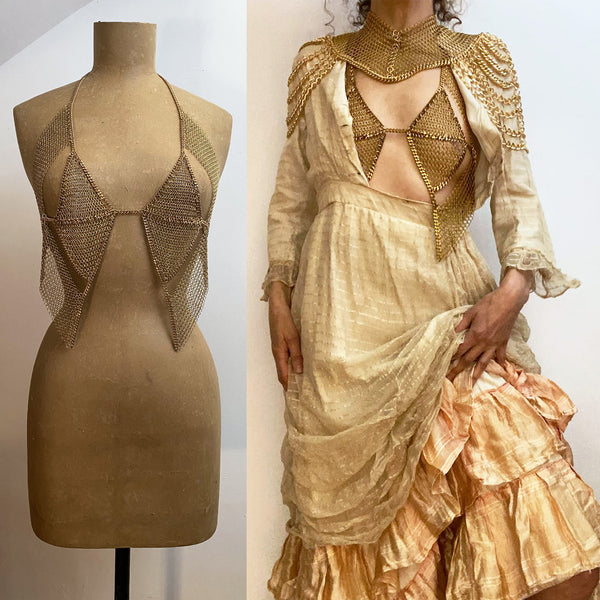 Falconiere Diamond Vest - Brass Triangle Chainmail Vest - made to order 3-6 weeks