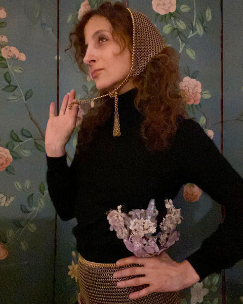 Falconiere Brass Bonnet - Tasseled Chainmail Kerchief - Made to Order 3 - 6 weeks