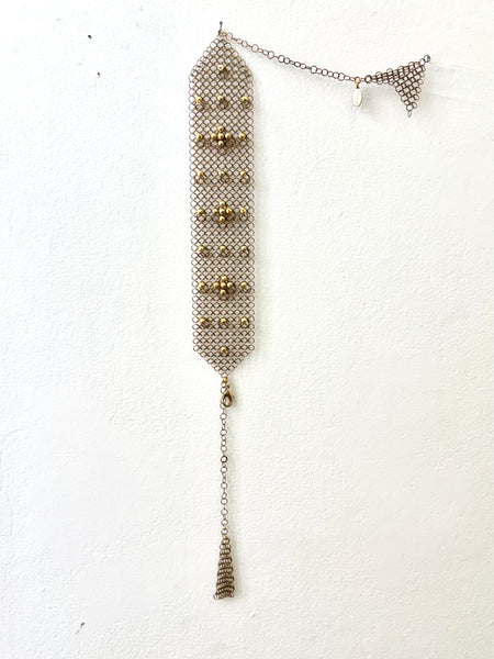 Falconiere Wide Floral Choker with Tassels - Brass Chainmail with Metal Beads - Made to Order 3-6 weeks