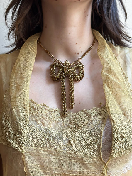 Falconiere Bow Necklace - Brass Chainmail Ribbon Choker - Made to Order 3 - 6 weeks