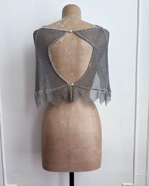 Falconiere Ruffled Capelet - Chainmail Bolero - Silver-tone Bed Jacket - made to order 3-6 weeks