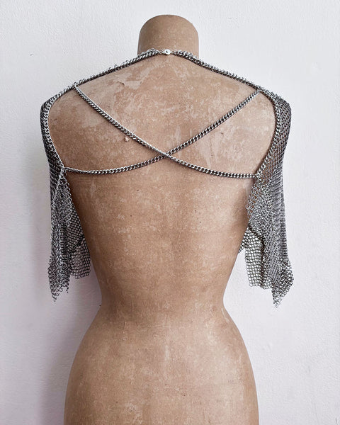 Falconiere Ruffled Capelet - Chainmail Bolero - Silver-tone Bed Jacket - made to order 3-6 weeks