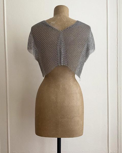 Falconiere Crop Tee - Silver-Tone Chainmail V Neck Top - made to order 3-6 weeks