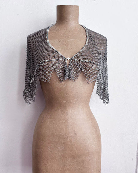 Falconiere Ruffled Capelet - Chainmail Bolero - Silver-tone Bed Jacket - made to order 3-6 weeks