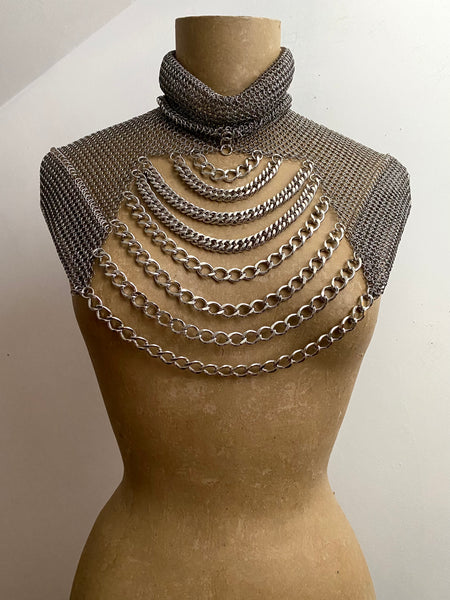 Falconiere Cowl Neck Capelet - High Neck Chain Mantle - Silver-tone - made to order 3-6 weeks