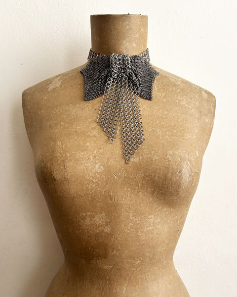 Falconiere Bow Tie - Silver-tone Chainmail Cravat - made to order 3 - 6 weeks