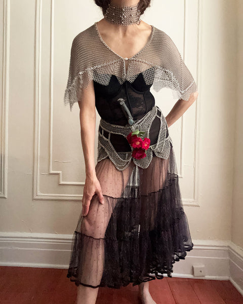 Falconiere Ruffled Capelet - Chainmail Bolero - Silver-tone Bed Jacket - made to order 3-6 weeks