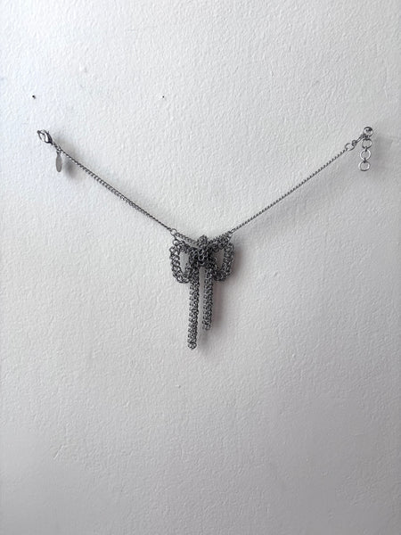 Falconiere Bow Necklace - Silver-tone Chainmail Ribbon Choker - Made to Order 3 - 6 weeks