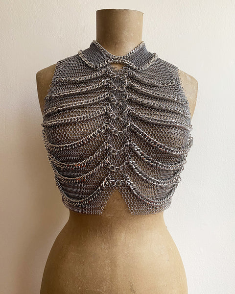 Falconiere Silver Ribcage Chainmail Vest - Collared Chain Halter - Made to Order 3 - 6 weeks