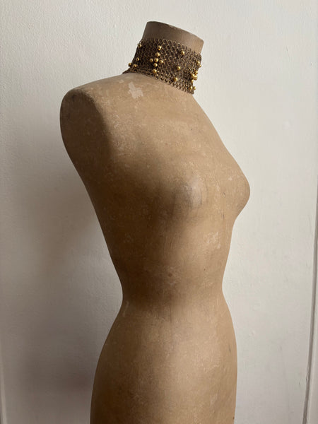 Falconiere Wide Floral Choker with Tassels - Brass Chainmail with Metal Beads - Made to Order 3-6 weeks