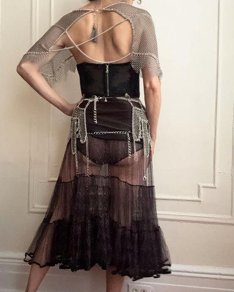 Falconiere Ruffled Capelet - Chainmail Bolero - Silver-tone Bed Jacket - made to order 3-6 weeks