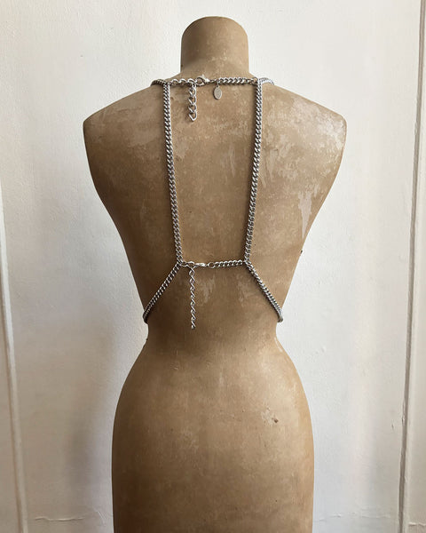 Falconiere Venetian Corset - Silver Lacy Chaimail Beaded Vest - Made to Order 3-6 weeks