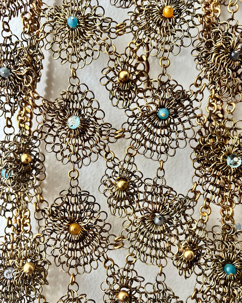 Falconiere Venetian Corset - Brass Lacy Chaimail Beaded Vest - Made to Order 3-6 weeks