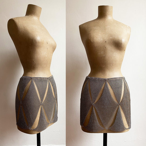 Falconiere Harlequin Skirt - Silver Tone Chainmail Panels - Made to Order 3-6 Weeks