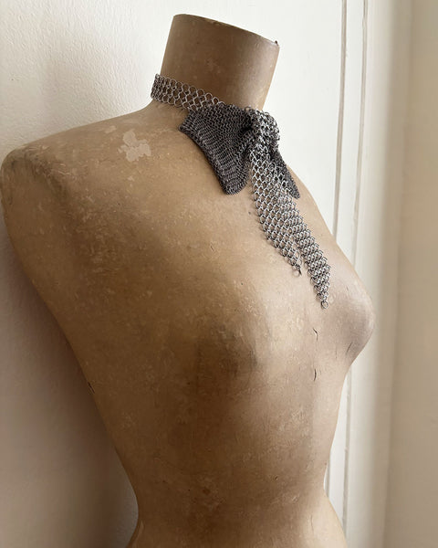 Falconiere Bow Tie - Silver-tone Chainmail Cravat - made to order 3 - 6 weeks