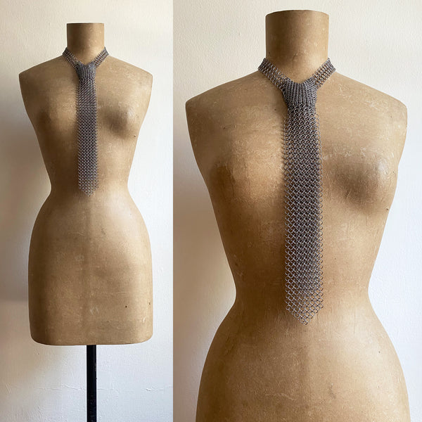 Falconiere Necktie - Silver Tone Chainmail Necklace - Made to Order 3-6 weeks