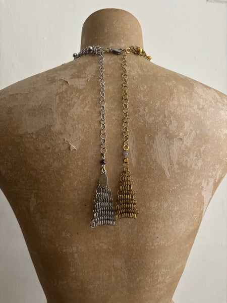 Falconiere Studded Choker with Tassels - Silver & Brass Mixed Metal Chainmail Beaded Necklace - Made to Order 3 - 6 weeks