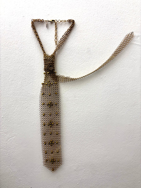 Falconiere Floral Tie - Beaded Brass Chainmail Necktie - made to order 3 - 6 weeks