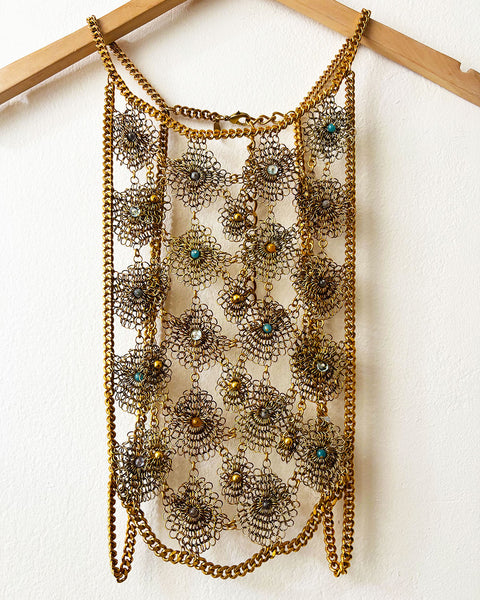 Falconiere Venetian Corset - Brass Lacy Chaimail Beaded Vest - Made to Order 3-6 weeks