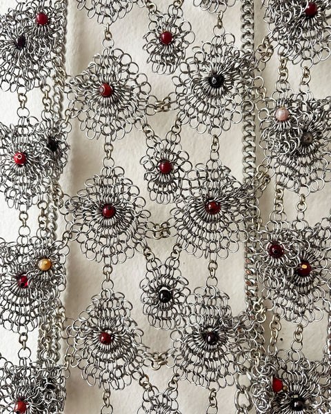 Falconiere Venetian Corset - Silver Lacy Chaimail Beaded Vest - Made to Order 3-6 weeks