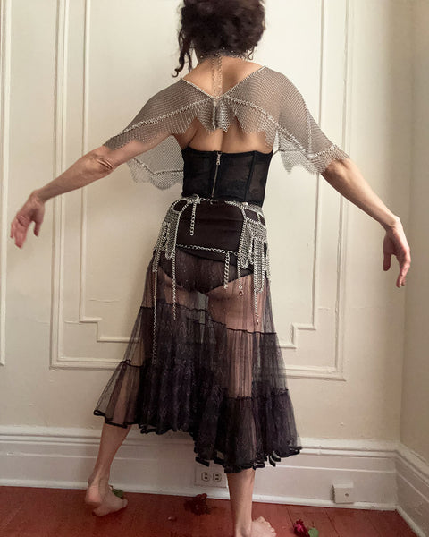 Falconiere Ruffled Capelet - Chainmail Bolero - Silver-tone Bed Jacket - made to order 3-6 weeks