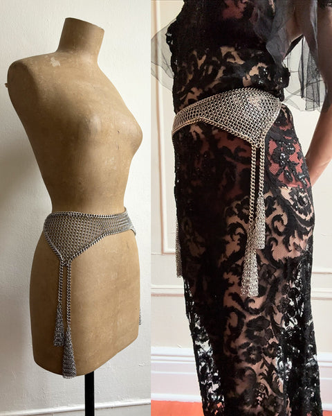 Falconiere Tasseled Belt - Silver-tone Chainmail Wrap Collar - Made to Order 3 - 6 weeks