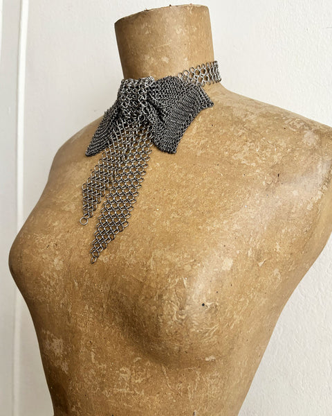Falconiere Bow Tie - Silver-tone Chainmail Cravat - made to order 3 - 6 weeks