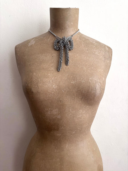 Falconiere Bow Necklace - Silver-tone Chainmail Ribbon Choker - Made to Order 3 - 6 weeks