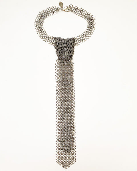 Falconiere Necktie - Silver Tone Chainmail Necklace - Made to Order 3-6 weeks