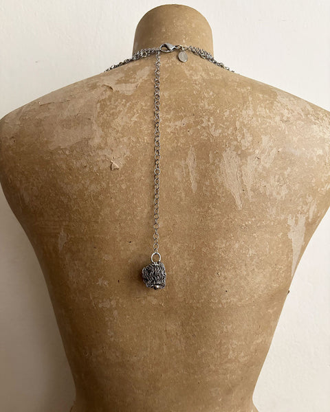 Falconiere Corsage Necklace - Silver-tone Chainmail choker with Tassel - made to order 3 - 6 weeks