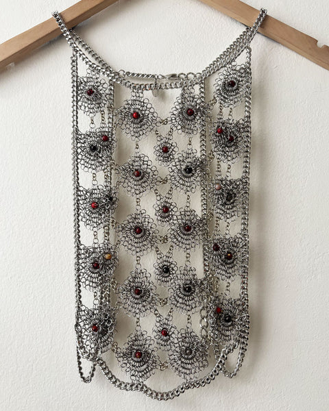 Falconiere Venetian Corset - Silver Lacy Chaimail Beaded Vest - Made to Order 3-6 weeks