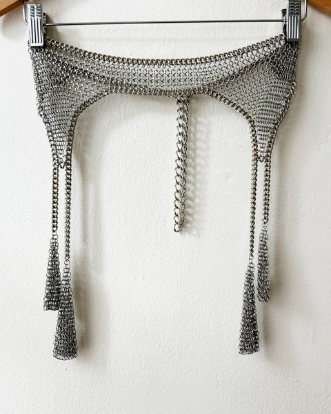 Falconiere Tasseled Belt - Silver-tone Chainmail Wrap Collar - Made to Order 3 - 6 weeks