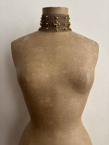 Falconiere Wide Floral Choker with Tassels - Brass Chainmail with Metal Beads - Made to Order 3-6 weeks