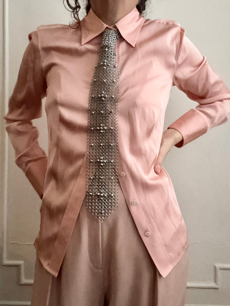 Falconiere Floral Tie - Beaded Silver-tone Chainmail Necktie - made to order 3 - 6 weeks