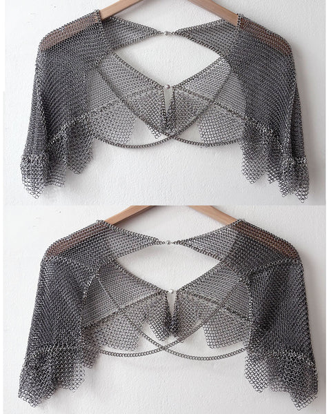 Falconiere Ruffled Capelet - Chainmail Bolero - Silver-tone Bed Jacket - made to order 3-6 weeks