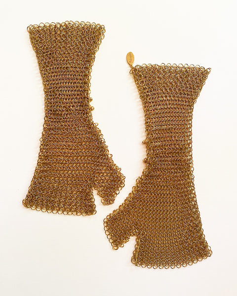 Falconiere Mid Length Gloves - Pair of Brass Chainmail Fingerless Gauntlets - made to order 3 - 6 weeks