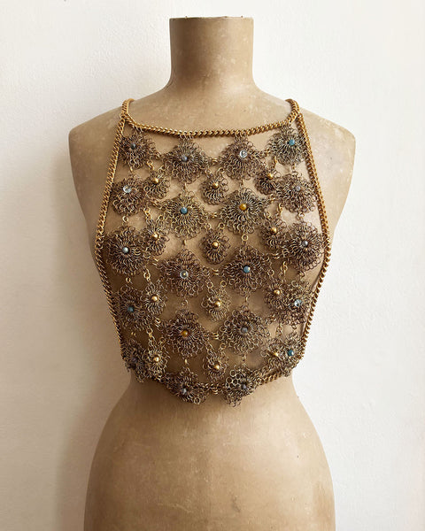 Falconiere Venetian Corset - Brass Lacy Chaimail Beaded Vest - Made to Order 3-6 weeks