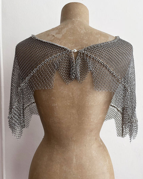 Falconiere Ruffled Capelet - Chainmail Bolero - Silver-tone Bed Jacket - made to order 3-6 weeks
