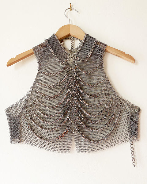 Falconiere Silver Ribcage Chainmail Vest - Collared Chain Halter - Made to Order 3 - 6 weeks