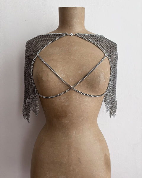 Falconiere Ruffled Capelet - Chainmail Bolero - Silver-tone Bed Jacket - made to order 3-6 weeks