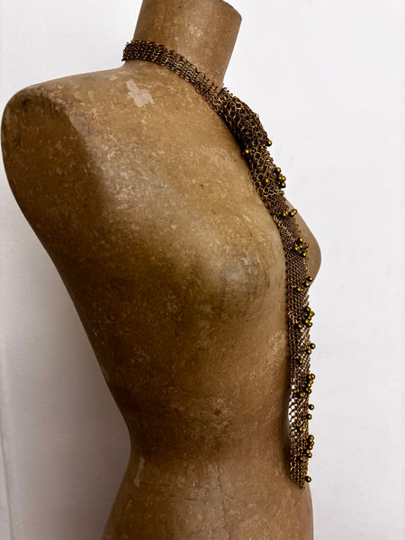 Falconiere Floral Tie - Beaded Brass Chainmail Necktie - made to order 3 - 6 weeks