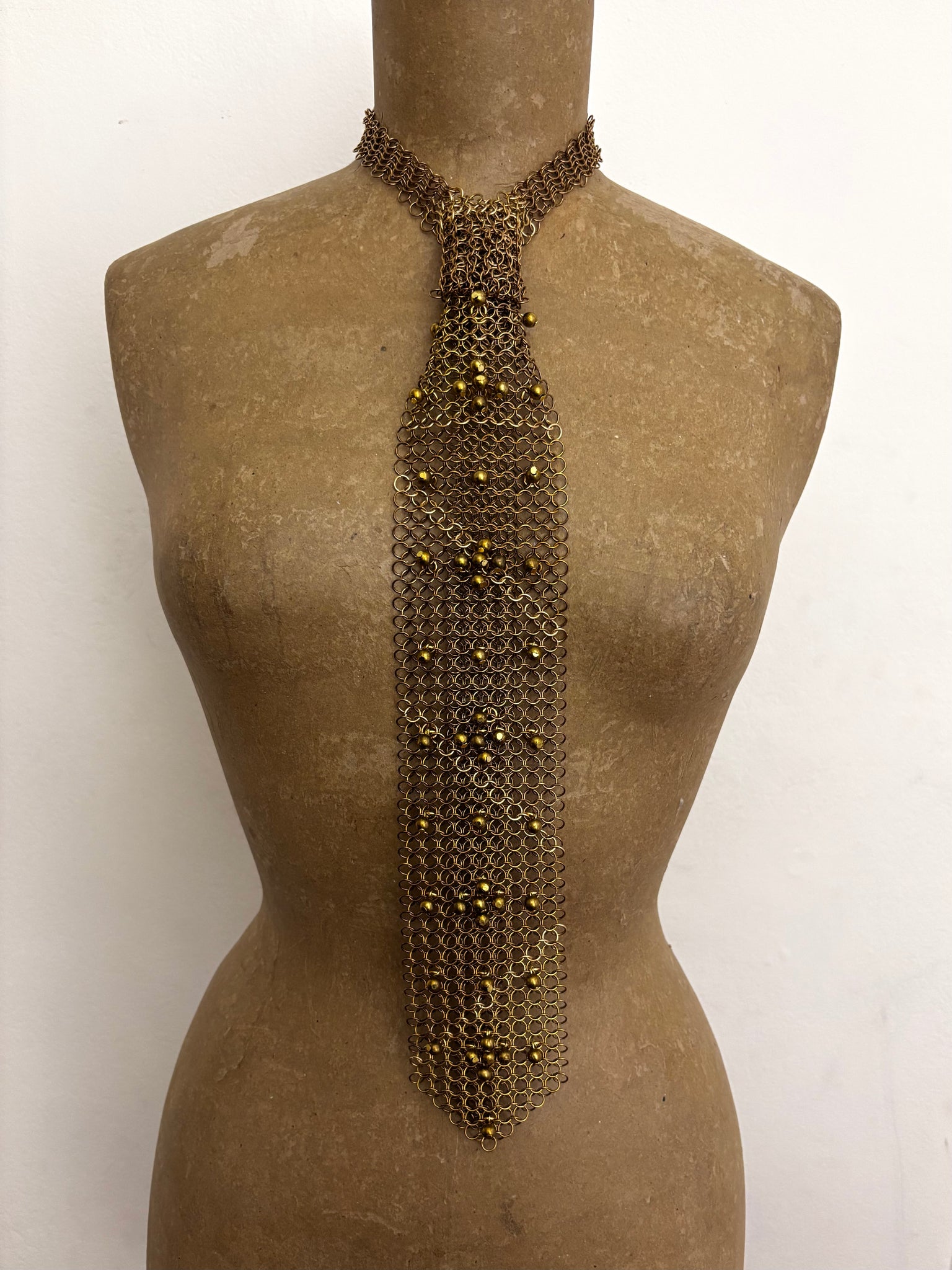 Falconiere Floral Tie - Beaded Brass Chainmail Necktie - made to order 3 - 6 weeks