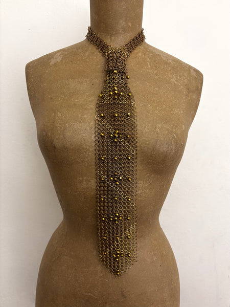 Falconiere Floral Tie - Beaded Brass Chainmail Necktie - made to order 3 - 6 weeks