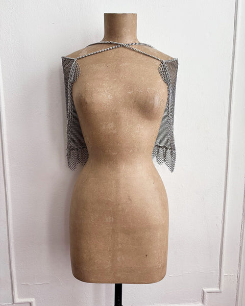 Falconiere Ruffled Capelet - Chainmail Bolero - Silver-tone Bed Jacket - made to order 3-6 weeks
