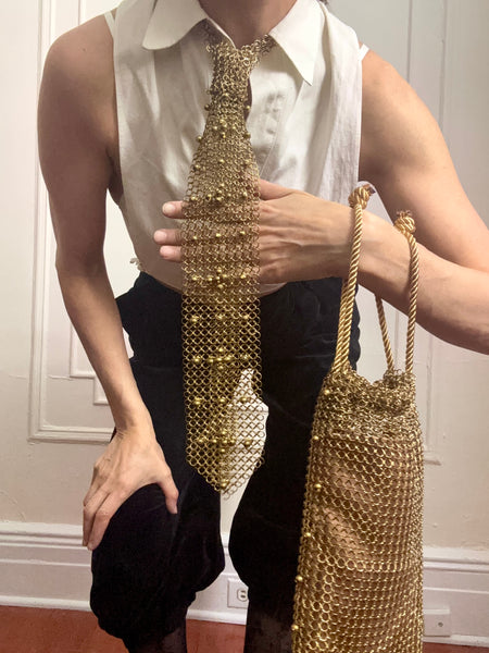 Falconiere Floral Tie - Beaded Brass Chainmail Necktie - made to order 3 - 6 weeks