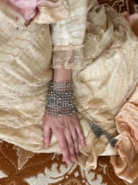 Falconiere Wide Floral Choker with Tassels - Silver-tone Chainmail with Metal Beads - Made to Order 3-6 weeks