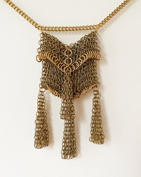 Falconiere Mitered Pouch Necklace with Tassels - Brass Chainmail - Made to Order 3 - 6 weeks