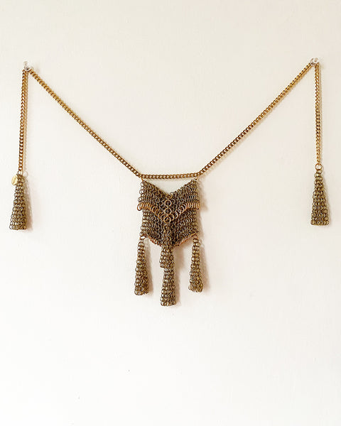 Falconiere Mitered Pouch Necklace with Tassels - Brass Chainmail - Made to Order 3 - 6 weeks